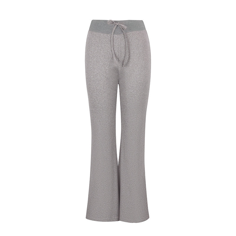 Damen Flared Loungehose mit hohem Bund und elastischem Kordelzug EB