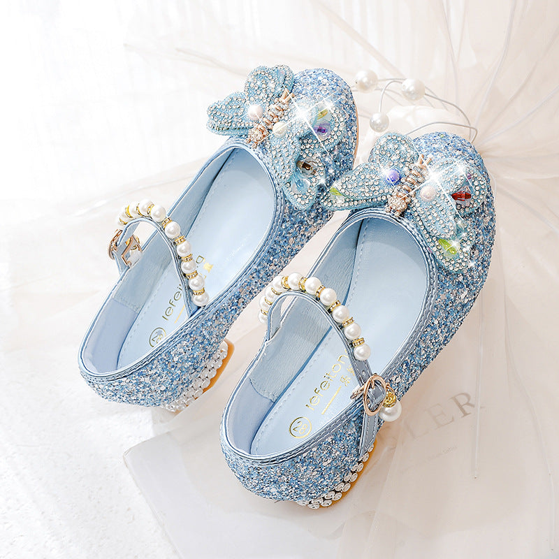 Mädchen Ballerinas mit funkelnden Schmetterlingsapplikationen und Perlenverzierungen EB