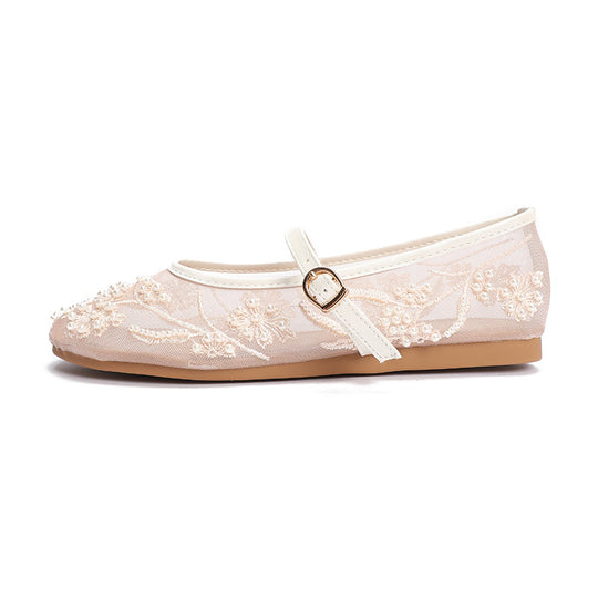 Damen Ballerinas mit floralem Stickereibesatz EB