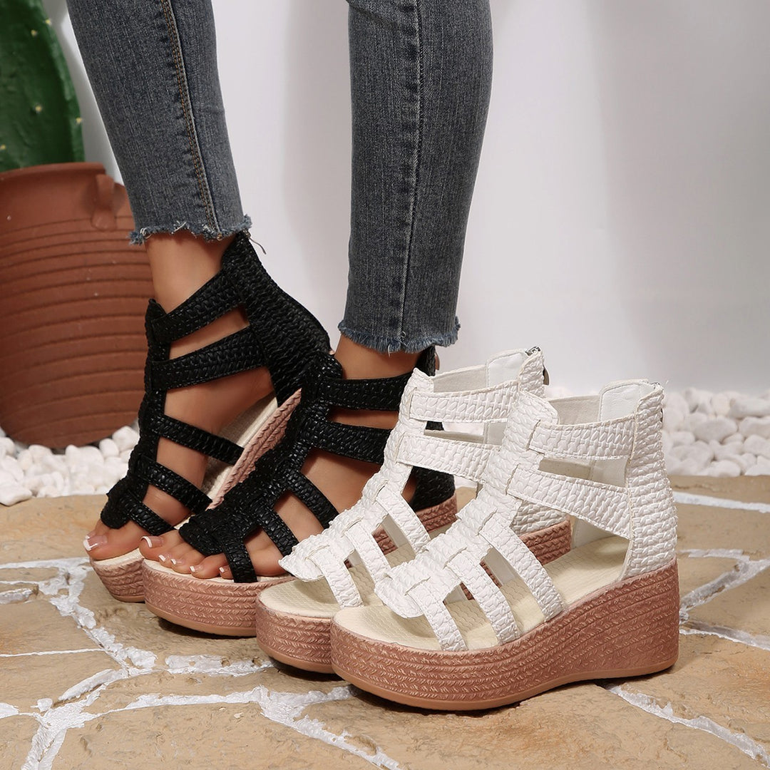 Damen Wedge-Sandalen mit geflochtenen Riemen und robustem Absatz EB