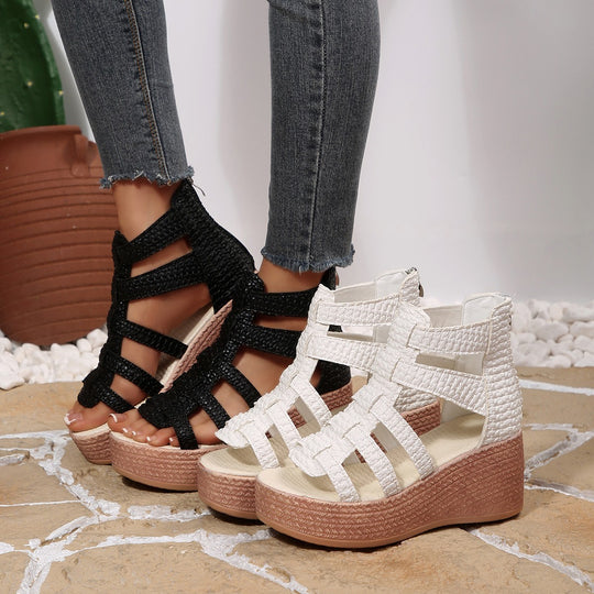 Damen Wedge-Sandalen mit geflochtenen Riemen und robustem Absatz EB