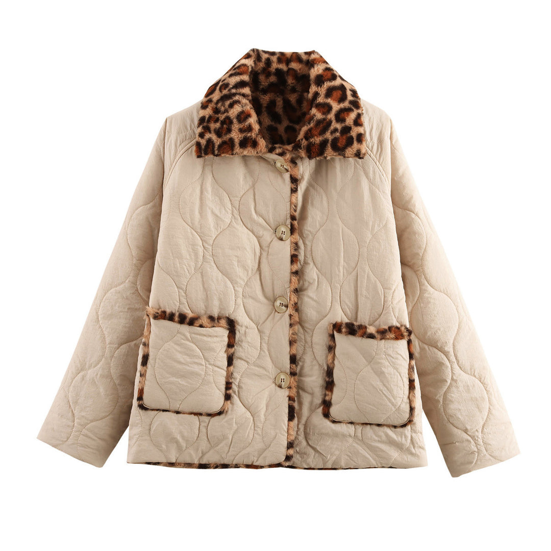 Damen gesteppte Jacke mit kuscheligem Leo-Kragen und praktischen Taschen EB