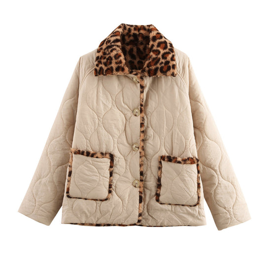 Damen gesteppte Jacke mit kuscheligem Leo-Kragen und praktischen Taschen EB