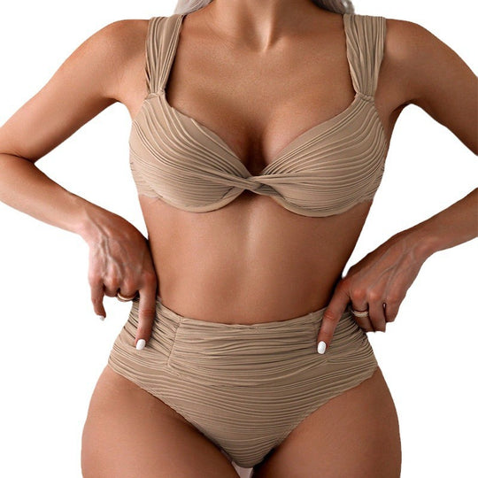 Damen hochläufiges Bikini-Set mit raffinierten Rüschendetails EB