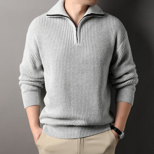 Herren Freizeitpullover mit halbem Reißverschluss und strukturiertem Strickmuster EB