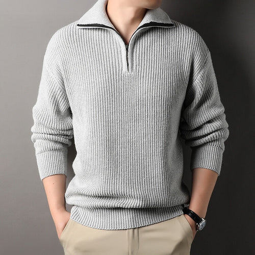 Herren Freizeitpullover mit halbem Reißverschluss und strukturiertem Strickmuster EB