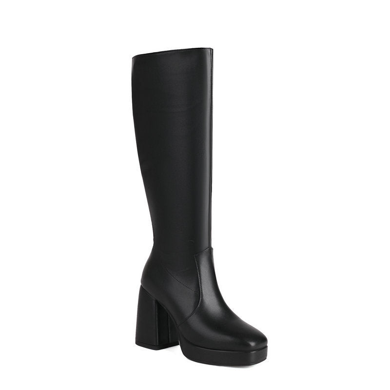 Leder-Plateau-Stiefel mit Blockabsatz - Ursula EB