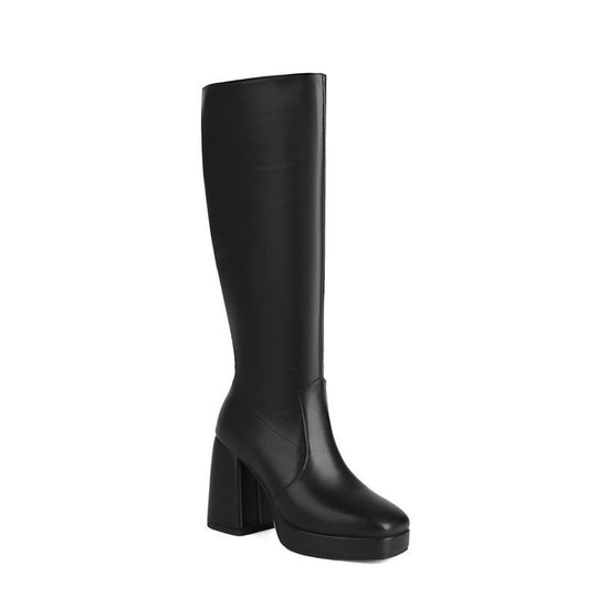 Leder-Plateau-Stiefel mit Blockabsatz - Ursula EB