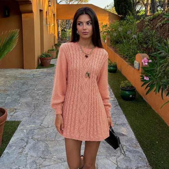 Damen Strickkleid mit Zopfmuster und Ballonärmeln Eichborn Berlin