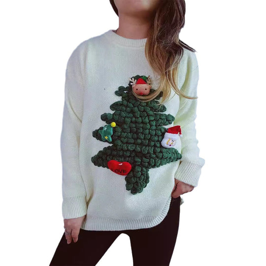 Damen Weihnachts-Pullover mit festlichem 3D-Motiv und weichem Strick EB