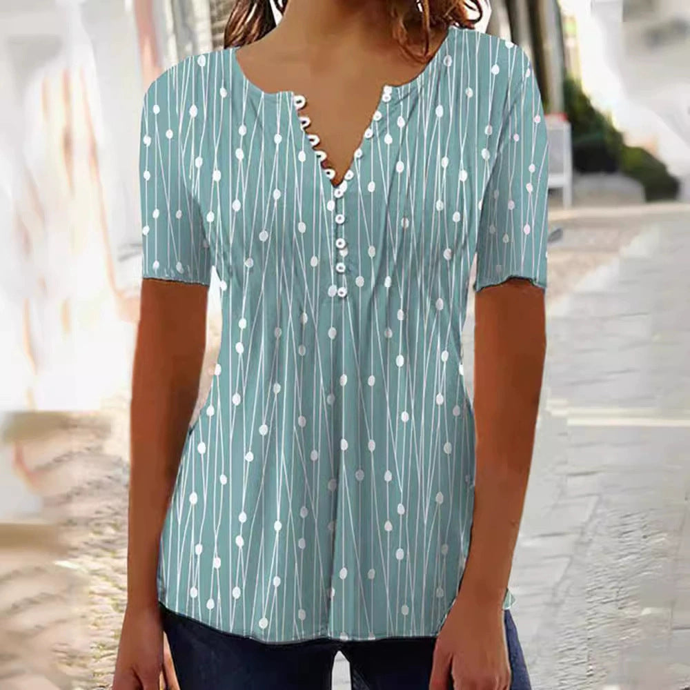 Damen Blusenshirt mit modischem Punkte-Design und eleganter Knopfleiste Heidi-Mode