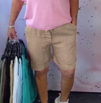 Damen nan Leinenmix-Relaxshorts mit elastischem Komfortbund und Eingrifftaschen EB