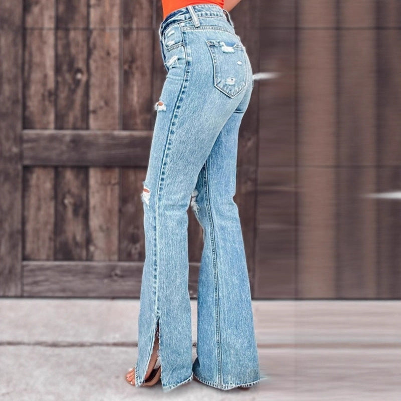Damen Ripped Flared Jeans EB