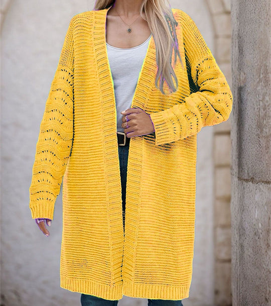 Damen Langer Strickcardigan mit luftiger Maschenstruktur und offener Front EB