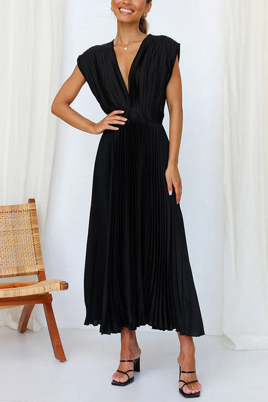 Damen Maxikleid mit Faltenwurf und tiefem V-Ausschnitt EB