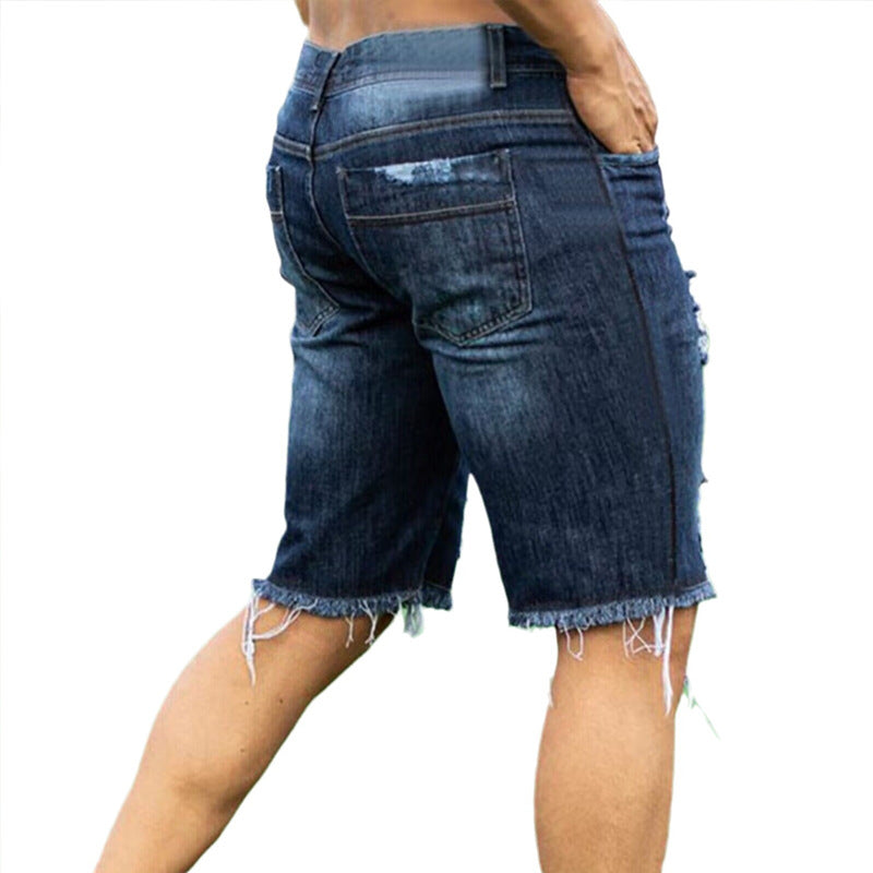 Herren Jeans-Shorts im trendigen Destroyed-Look mit fransigem Saum EB