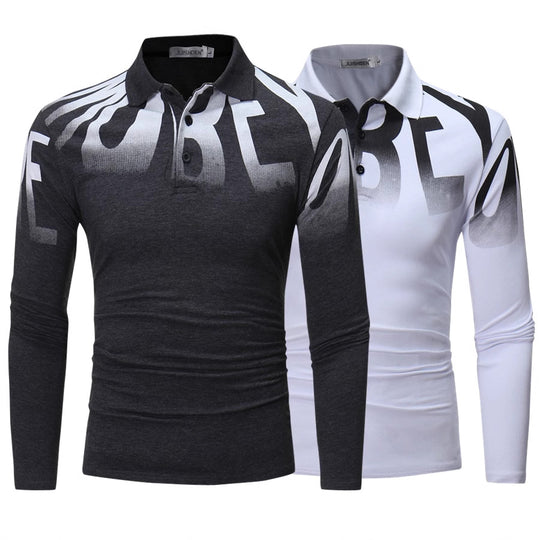 Herren nan Slim-Fit Langarm-Poloshirt mit großflächigem Typo-Print, Stretchkomfort und taillierter Silhouette EB