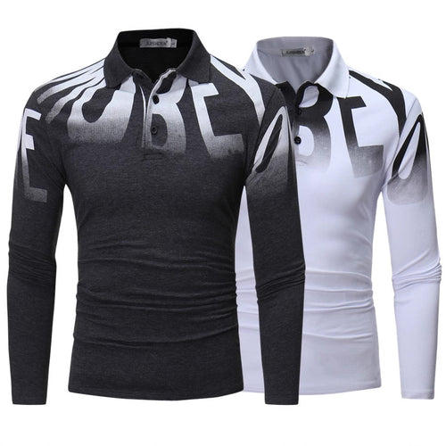 Herren nan Slim-Fit Langarm-Poloshirt mit großflächigem Typo-Print, Stretchkomfort und taillierter Silhouette EB