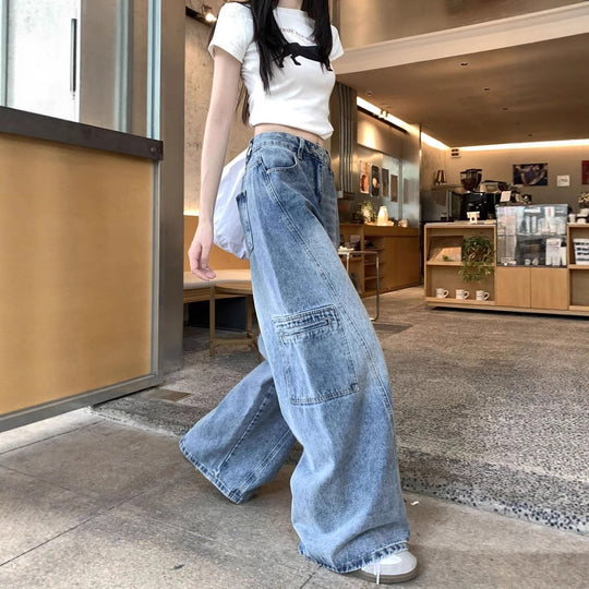 Damen Weite Cargo-Jeans im urbanen Stil EB
