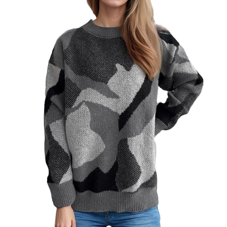 Damen gemütlicher Strickpullover mit modernem Farbblockdesign EB