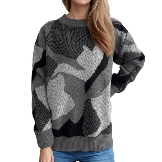 Damen gemütlicher Strickpullover mit modernem Farbblockdesign EB