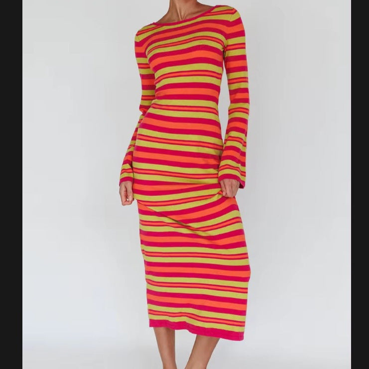 Damen Langarm-Kleid im modischen Streifenlook EB