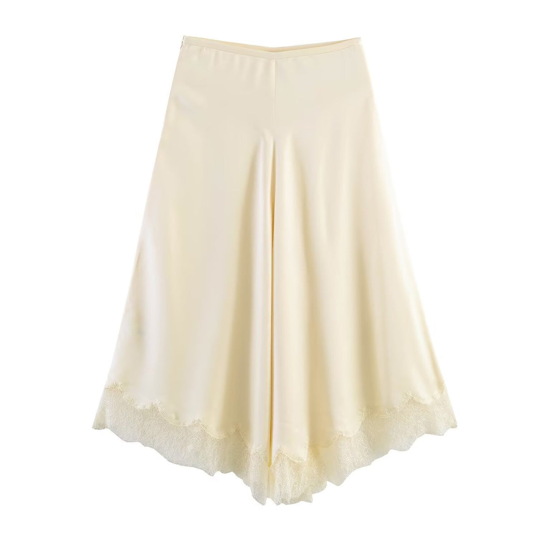Damen eleganter plissierter Culotte-Rock mit zarten Spitzenakzenten EB