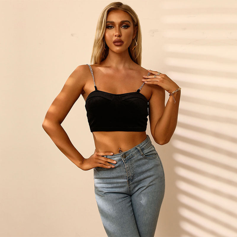 Damen Cropped Top mit dekorativen Kettenträgern und tailliertem Schnitt EB
