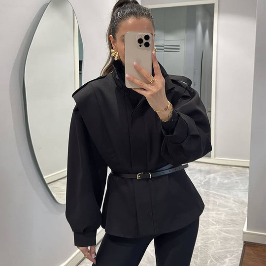 Damen modische Blazerjacke mit angeschnittenen Ärmeln und figurbetontem Schnitt EB