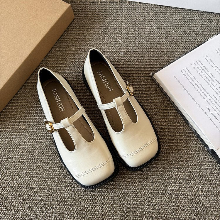 Damen elegante T-Strap Ballerinas mit modischer Schnallenverzierung EB