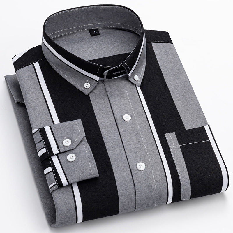 Herren nan gestreiftes Business-Hemd mit Button-Down-Kragen, Brusttasche und bügelleichtem Baumwollmix EB