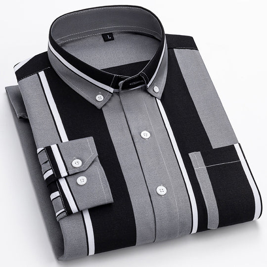 Herren nan gestreiftes Business-Hemd mit Button-Down-Kragen, Brusttasche und bügelleichtem Baumwollmix EB