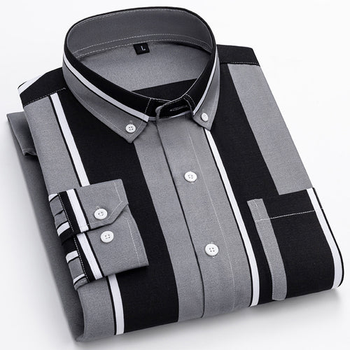 Herren nan gestreiftes Business-Hemd mit Button-Down-Kragen, Brusttasche und bügelleichtem Baumwollmix EB