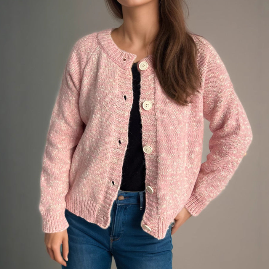 Damen lässiger Strickcardigan mit großen Knopfdetails und weichem Material EB