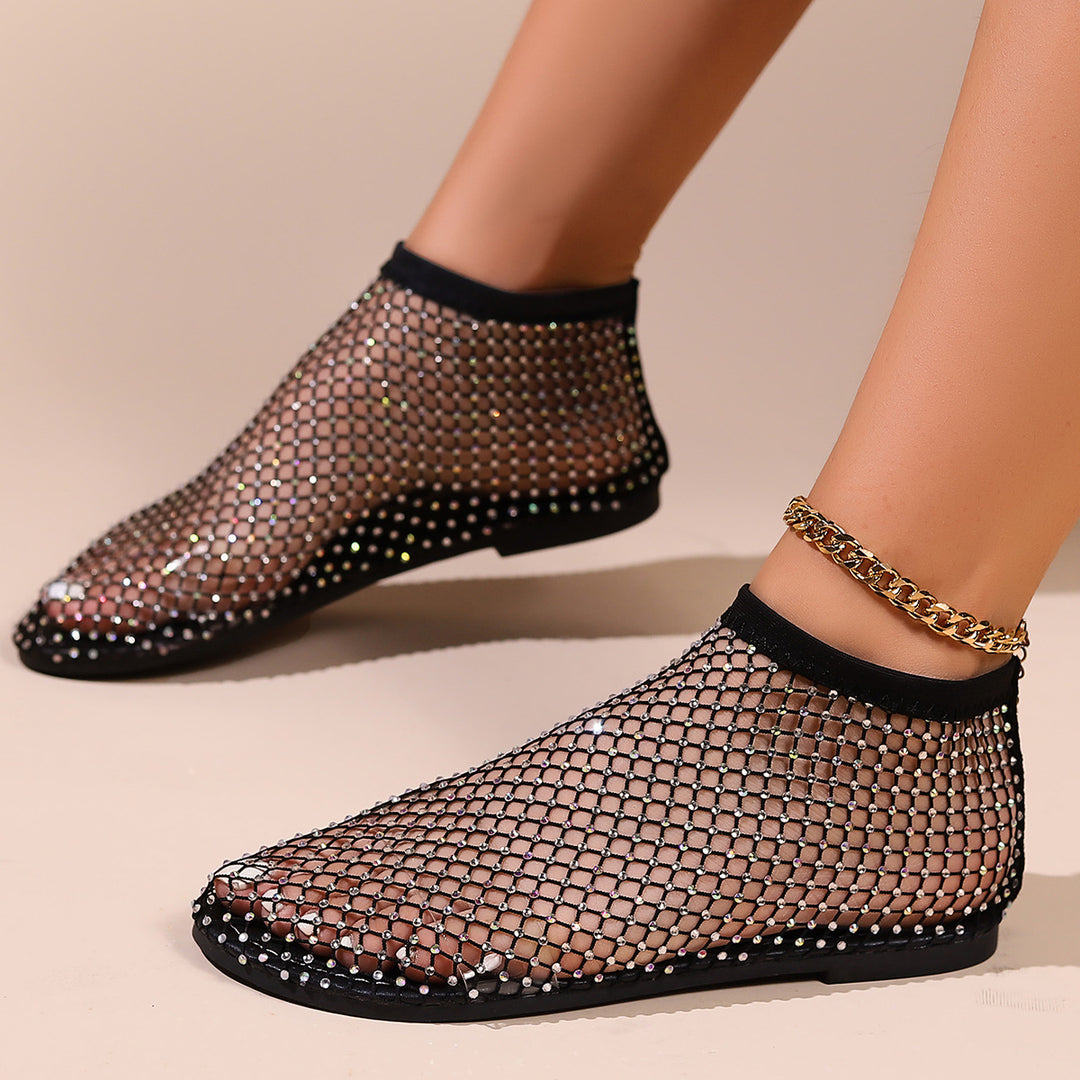 Damen modische Netz-Slippers mit funkelnden Strassapplikationen EB
