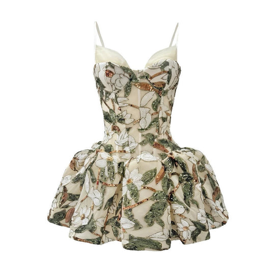 Damen Minikleid mit floralem Muster und voluminösem Rock EB