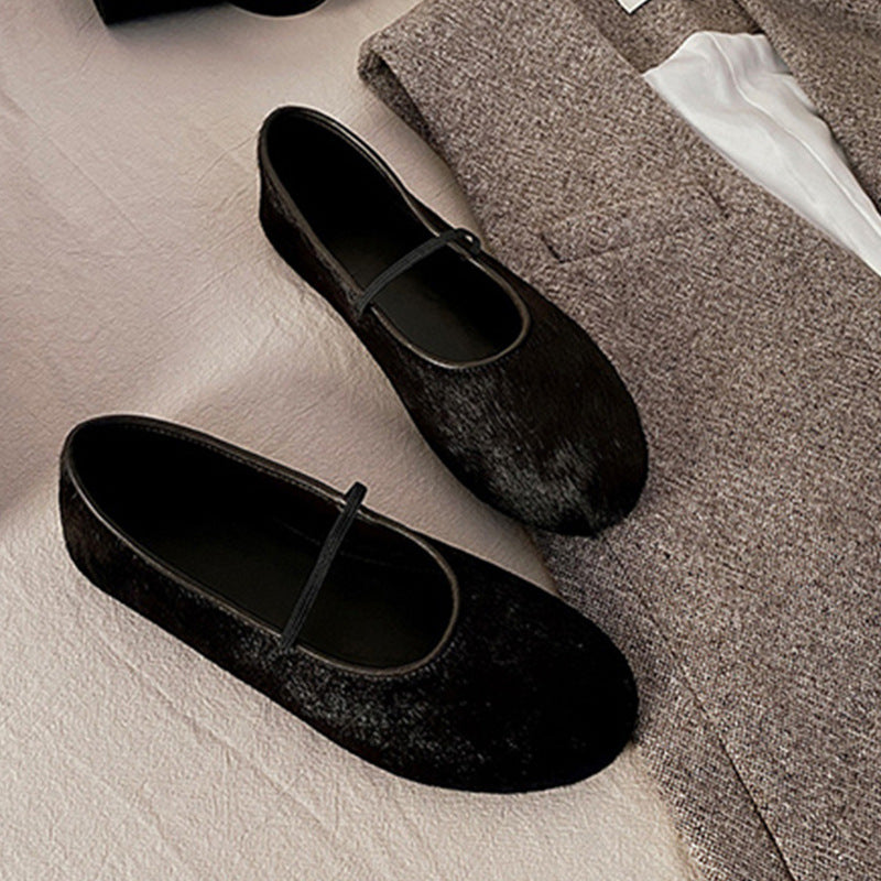 Damen Ballerinas aus samtigem Obermaterial mit elastischem Riemen EB