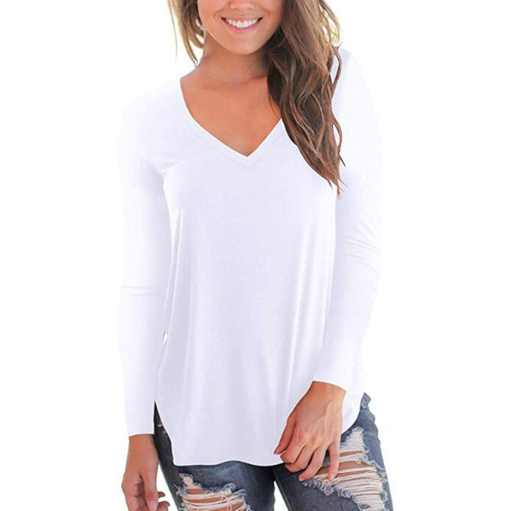Damen V-Ausschnitt Langarmshirt aus weichem Baumwollmix EB