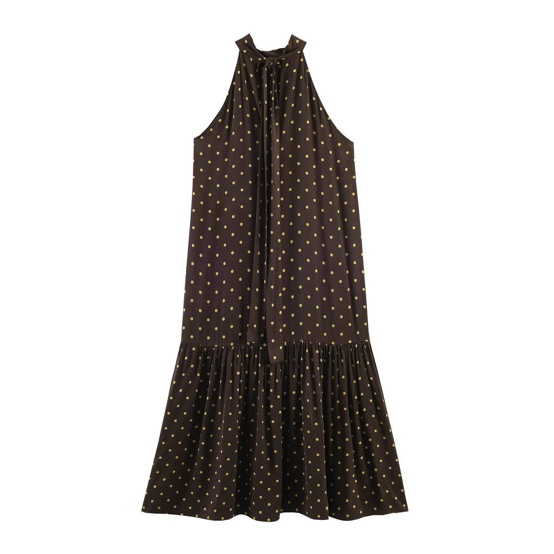 Damen Maxikleid mit elegantem Volant und modernem Punkdesign EB