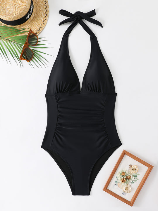 Damen Badesuit mit tiefem V-Ausschnitt und schnürbarem Halter EB