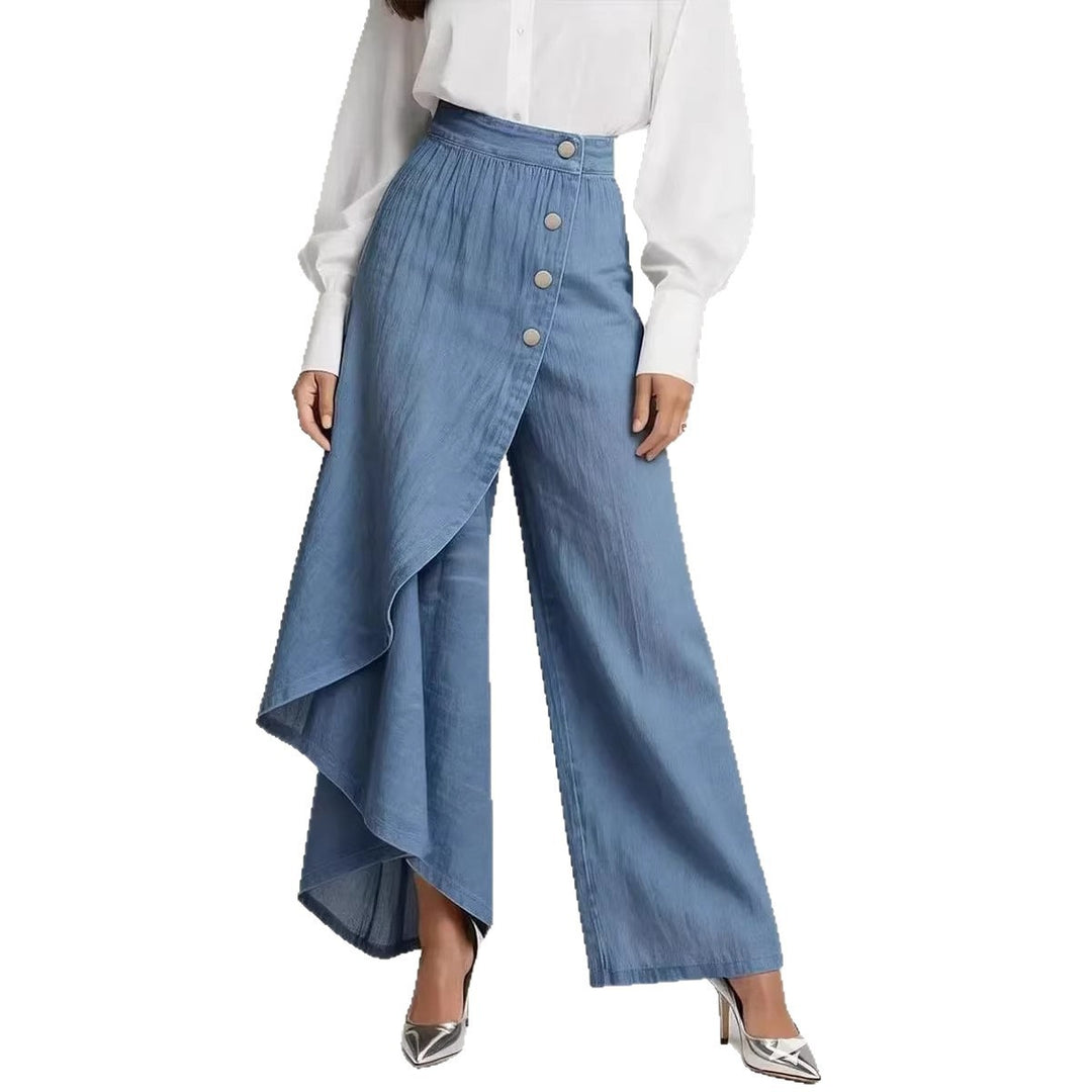 Damen Denim-Rock mit asymmetrischem Schnitt und Knopfdetails EB