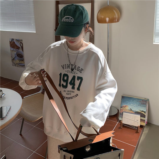 Damen lässiger Oversized Sweatshirt mit Vintage-Druck EB