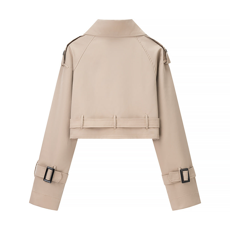 Damen Trendige cropped Trenchjacke mit doppeltem Knopfverschluss EB