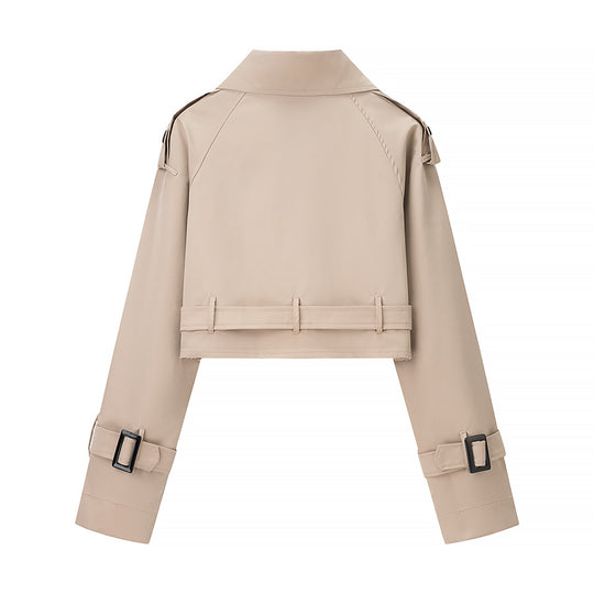 Damen Trendige cropped Trenchjacke mit doppeltem Knopfverschluss EB
