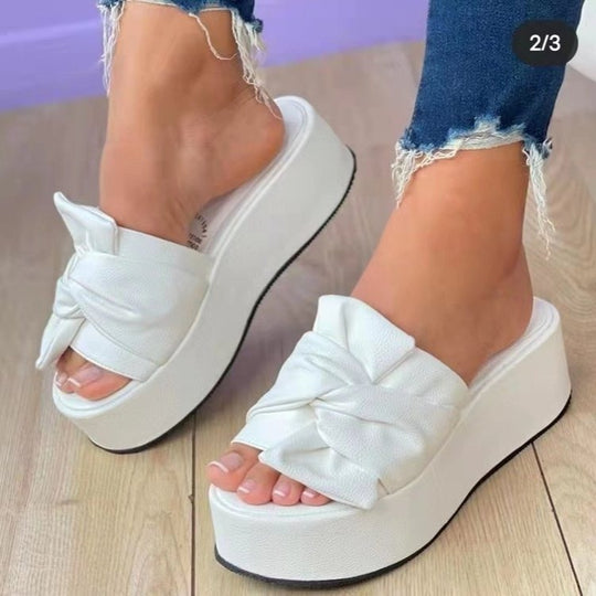 Damen Wedge-Pantoletten mit stilvollem Knotendesign und rutschfester Sohle EB