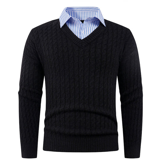Herren Strickpullover mit Zopfmuster und V-Ausschnitt EB
