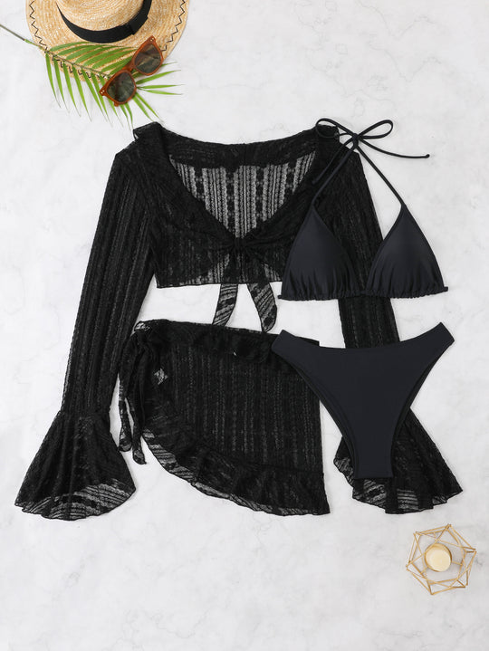 Damen zweiteiliges Badeanzug-Set mit verführerischem Spitzenoberteil und hoch taillierter Hose EB