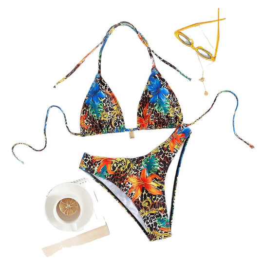 Damen Triangel-Bikini-Set mit lebendigem exotischem Muster EB