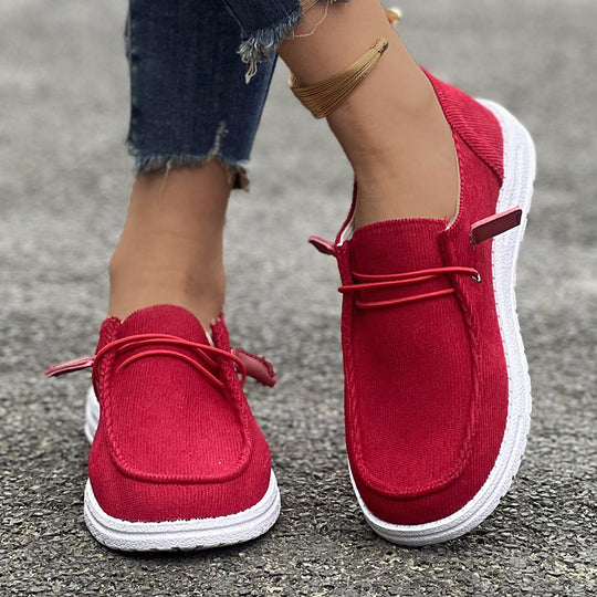 Damen nan lässige Slip-On Sneaker-Halbschuhe mit geripptem Textilobermaterial und elastischer Schnürung EB