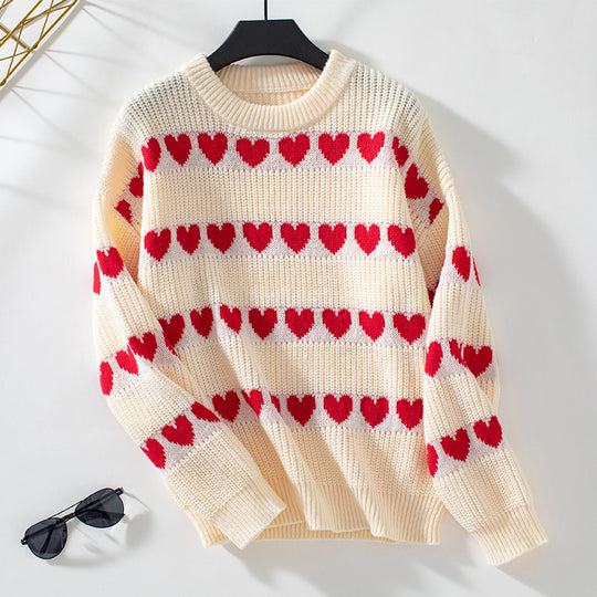 Damen kuscheliger Pullover mit Herzchenmuster EB